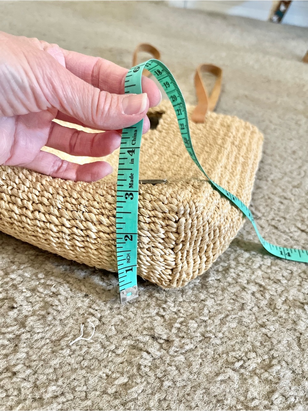 Vintage Esprit Natural Woven Backpack Tote with Tan Leather Straps - Picture 10 of 10